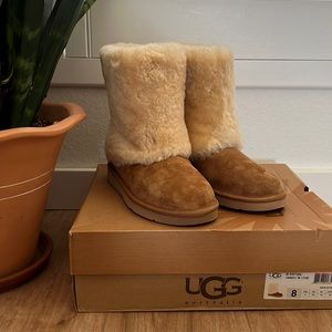 New Ugg Chestnut 1006011 Suede Shearling Women’s Boots Size 8